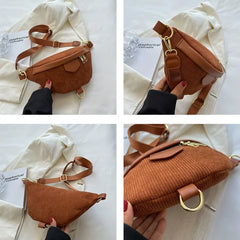 Striped Corduroy Waist Bag for Women Stylish Fanny Pack