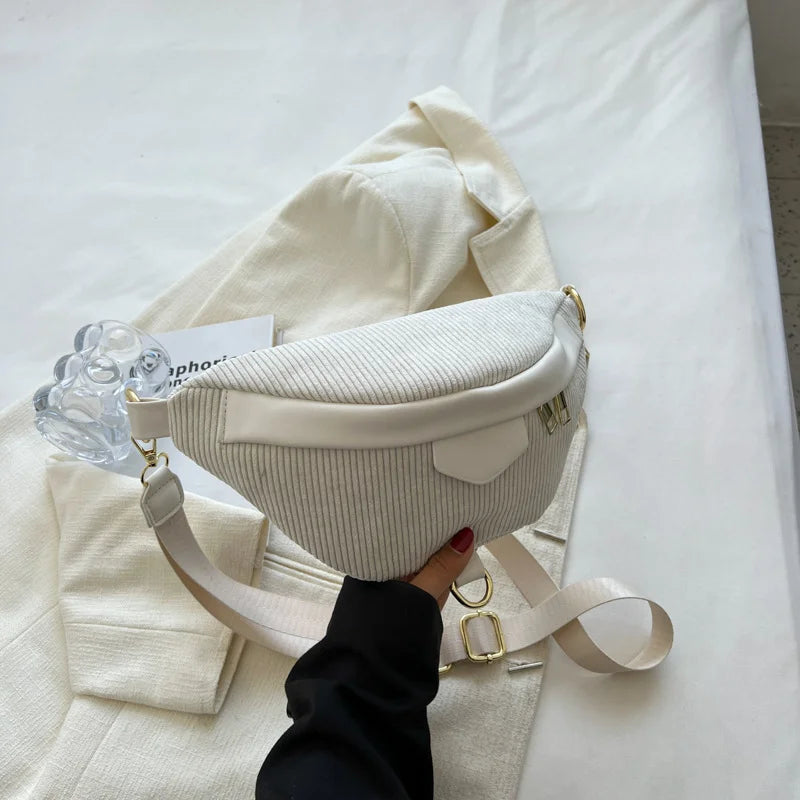 Striped Corduroy Waist Bag for Women Stylish Fanny Pack