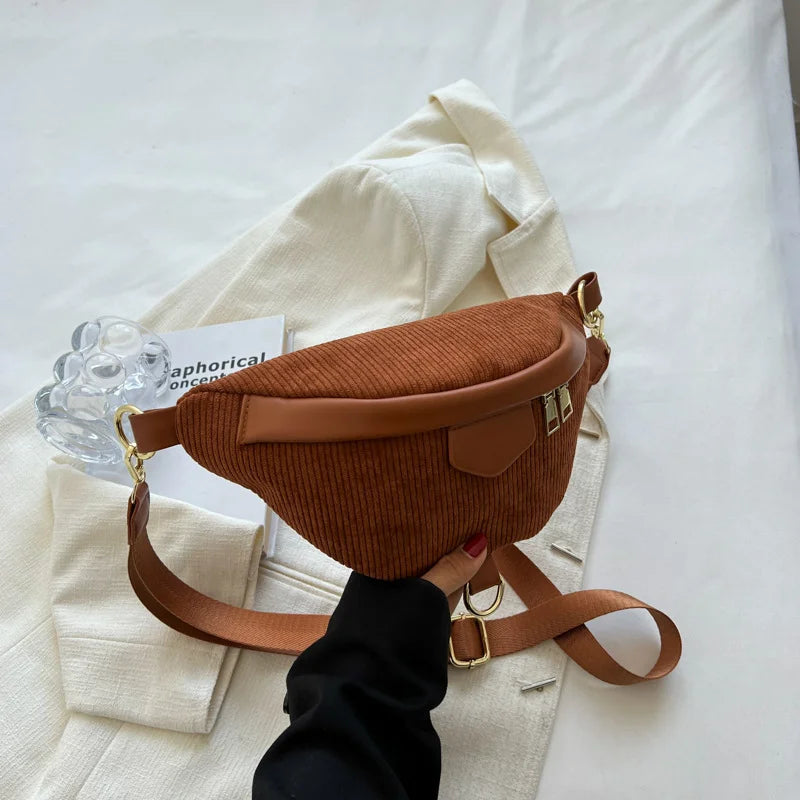 Striped Corduroy Waist Bag for Women Stylish Fanny Pack