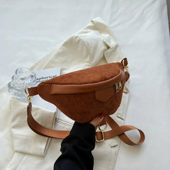 Striped Corduroy Waist Bag for Women Stylish Fanny Pack