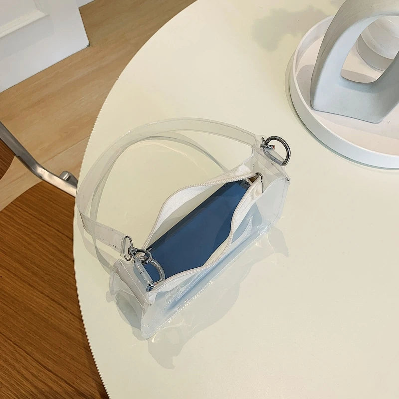 Clear Jelly Bag Small Square Underarm Bag Female Zipper Shoulder Bag