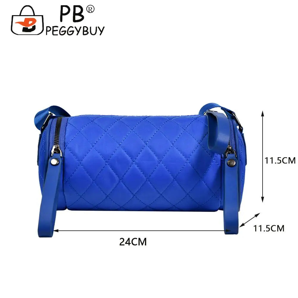 Women Diamond Lattice Crossbody Cylinder Bag Zipper Handbags