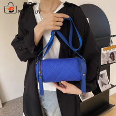 Women Diamond Lattice Crossbody Cylinder Bag Zipper Handbags