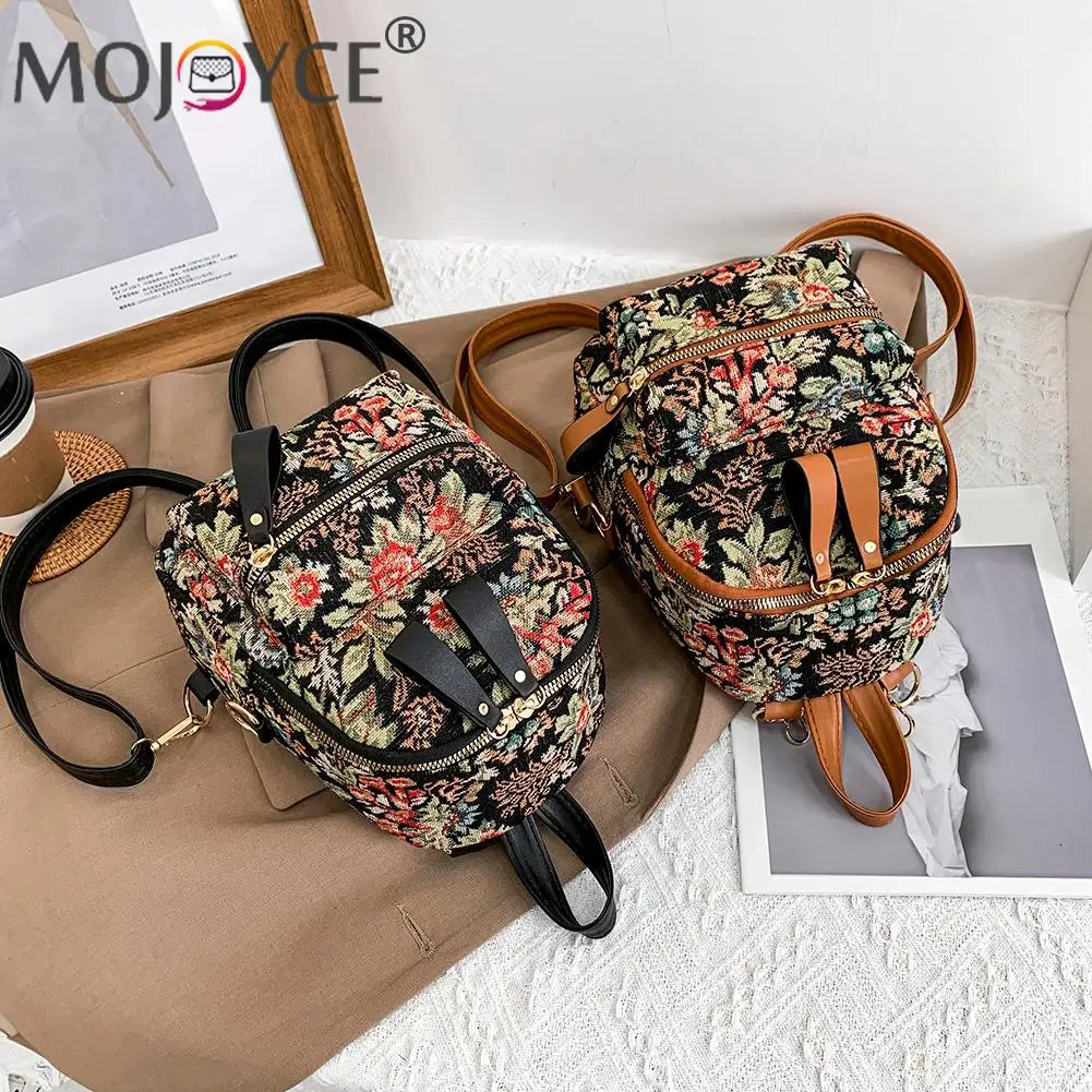 Flower Printing Canvas Rucksack Preppy Style Casual Students Mini Zipper