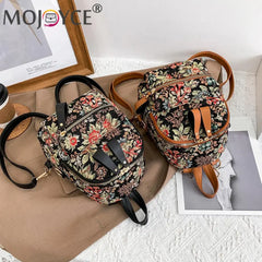 Flower Printing Canvas Rucksack Preppy Style Casual Students Mini Zipper