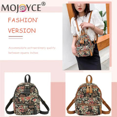 Flower Printing Canvas Rucksack Preppy Style Casual Students Mini Zipper
