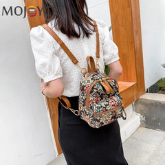 Flower Printing Canvas Rucksack Preppy Style Casual Students Mini Zipper