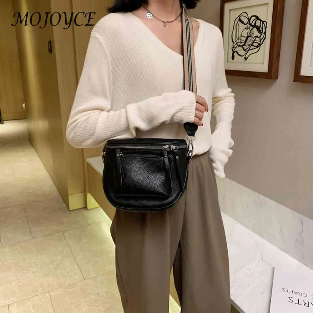 Women Pure Saddle Clutch Handbag Casual PU Leather Shoulder Bag