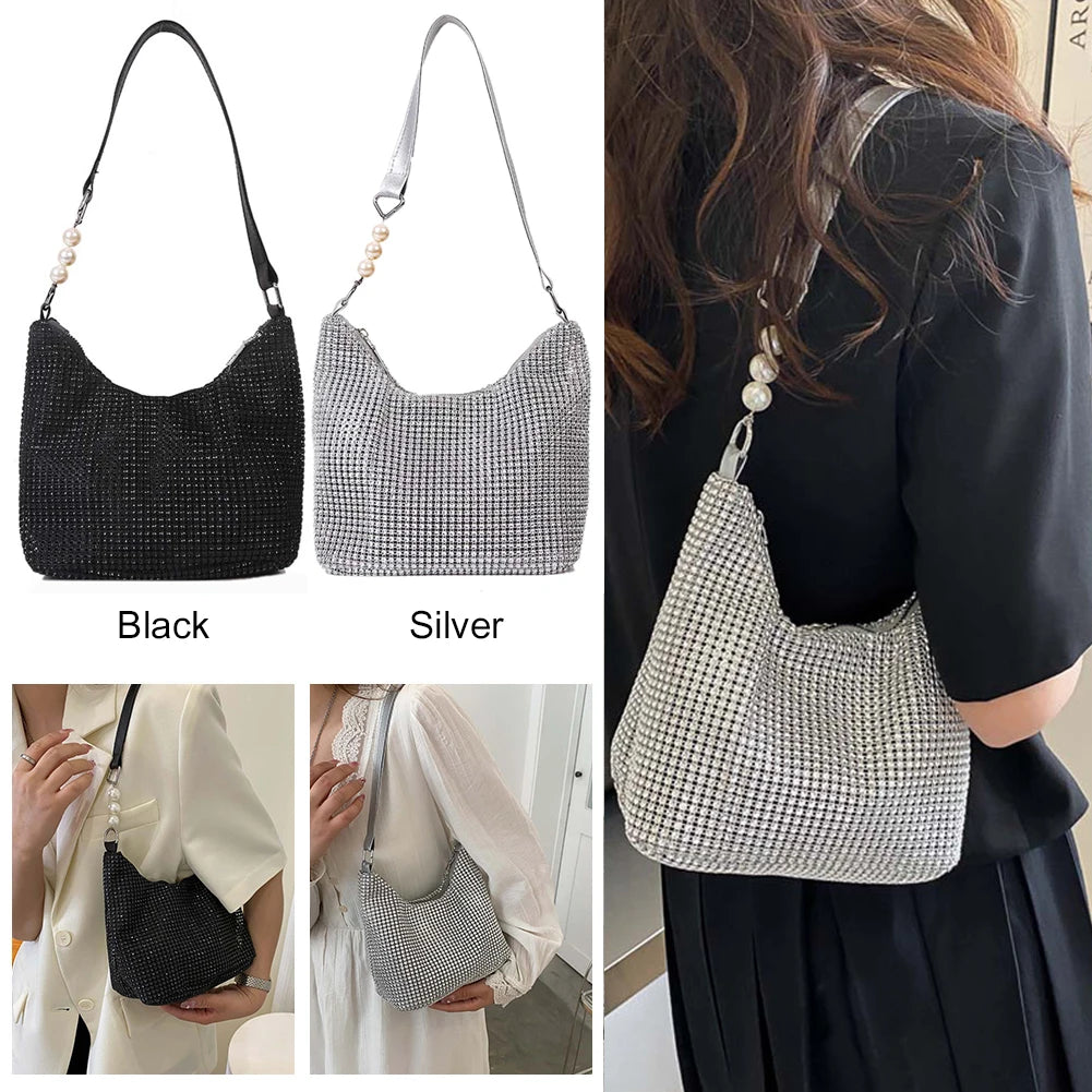 Rhinestones Shoulder Leather Bag for Women