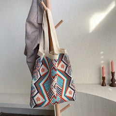 Ethnic Style Woven Shoulder Bag Lightweight Tote Handbag