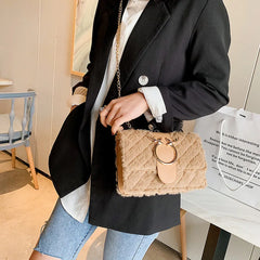Chic Deer Head Plush Crossbody Bag with Chain Strap