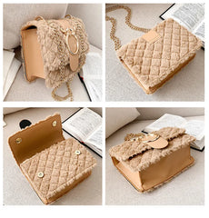 Chic Deer Head Plush Crossbody Bag with Chain Strap