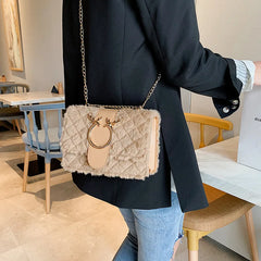 Chic Deer Head Plush Crossbody Bag with Chain Strap