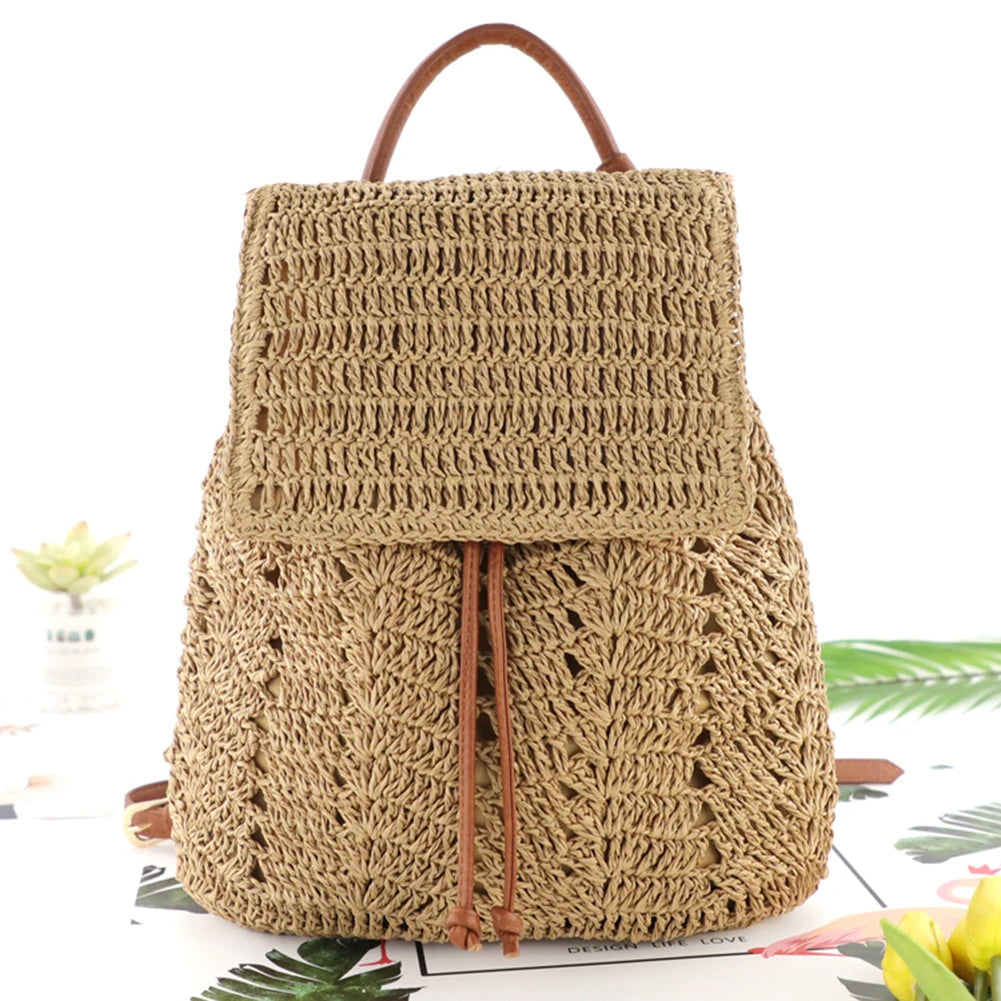 Women Straw Backpack Shoulder Messenger Bags for Summer Beach Travel