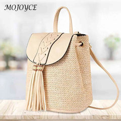 Women Straw Backpack Shoulder Bags Hand-Woven Handbags Gift