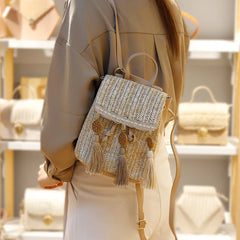 Women Straw Shoulder Backpack Messenger Bags