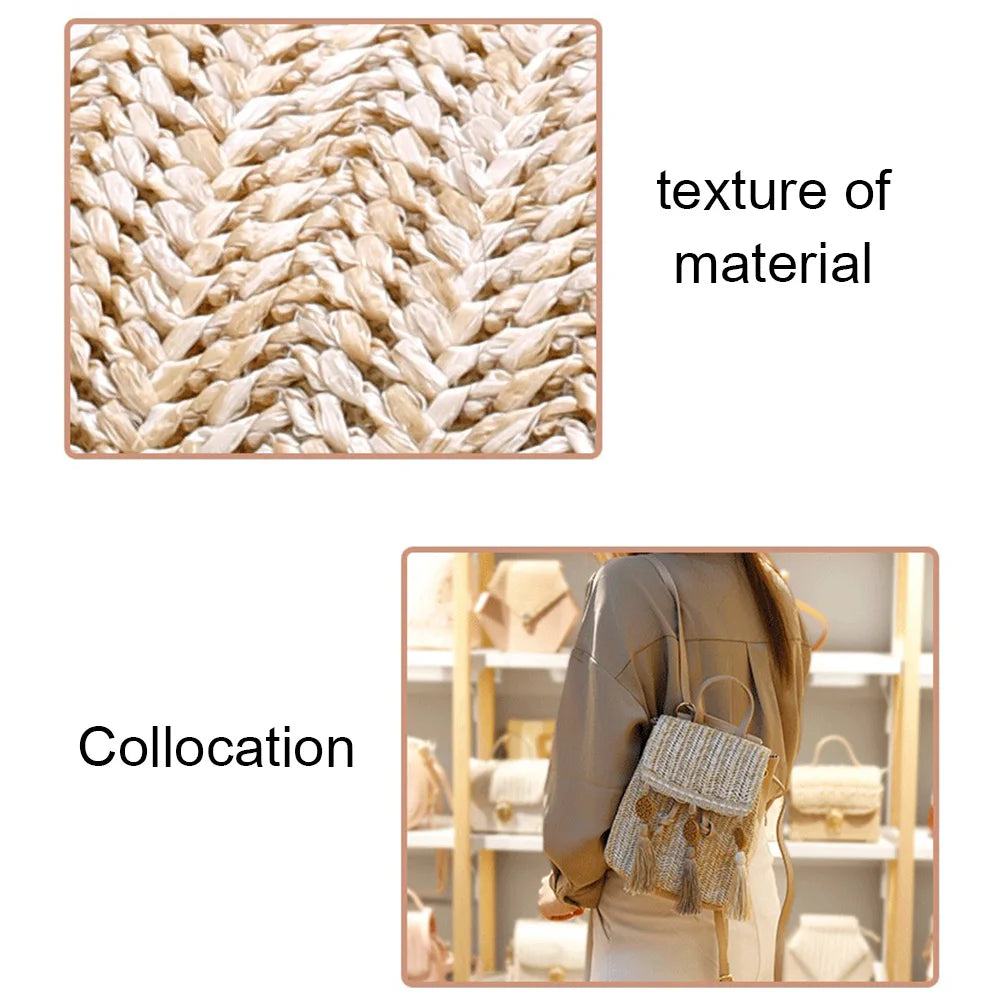 Women Straw Shoulder Backpack Messenger Bags