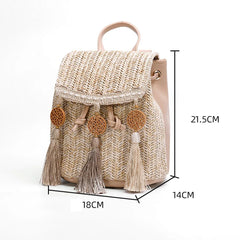 Women Straw Shoulder Backpack Messenger Bags