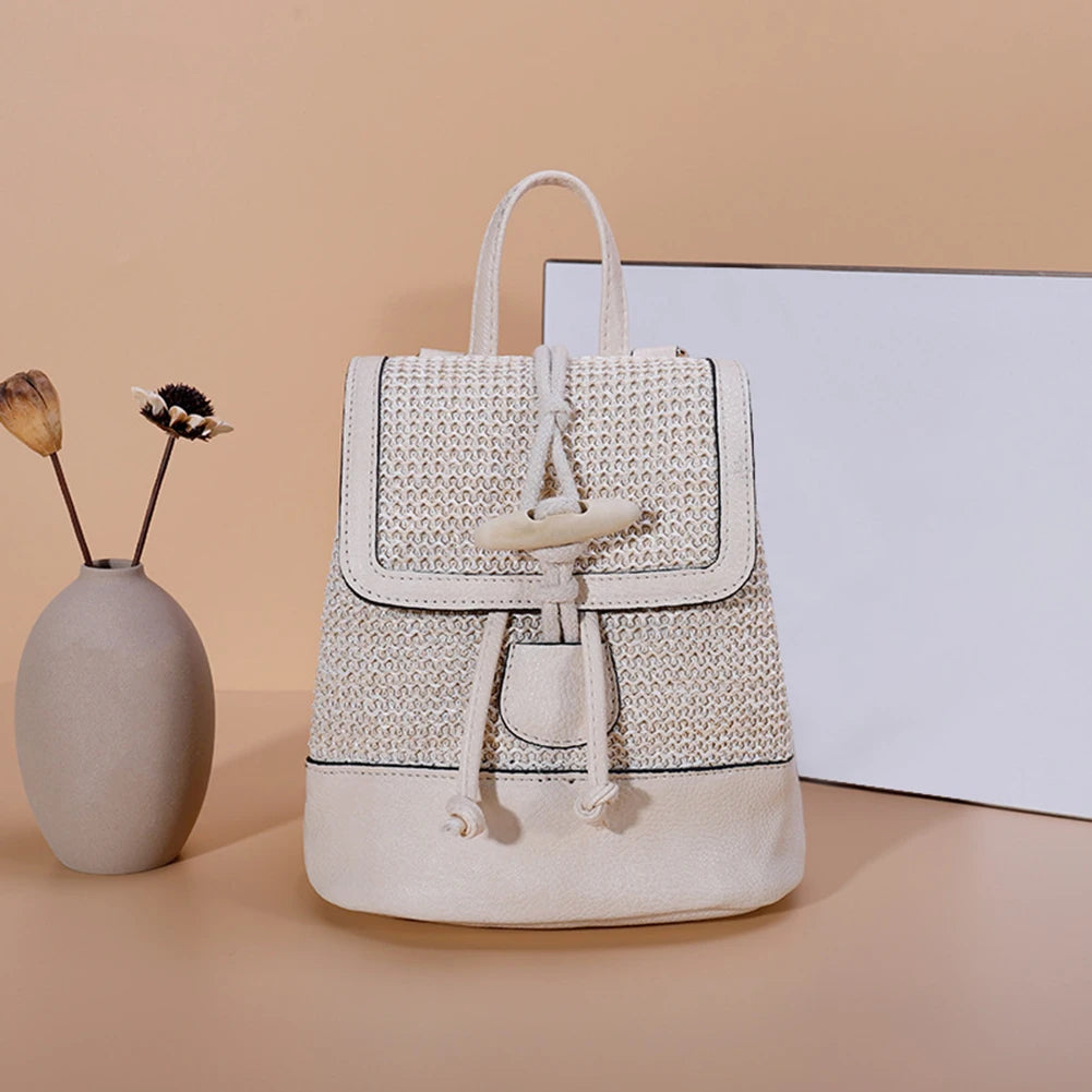 Stylish Women Straw Backpack Shoulder Messenger Bags for Summer Beach Travel