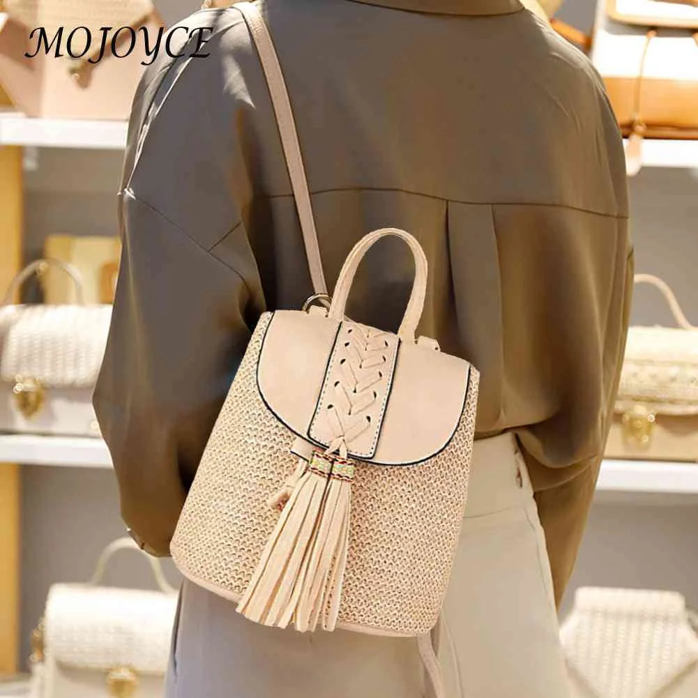 Women Straw Backpack Shoulder Bags Hand-Woven Handbags Gift