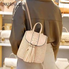 Women Straw Backpack Shoulder Bags Hand-Woven Handbags Gift