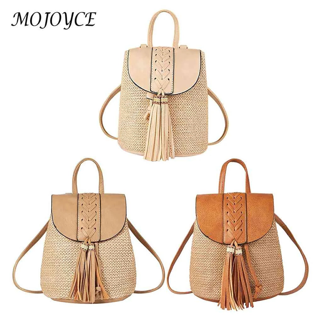 Women Straw Backpack Shoulder Bags Hand-Woven Handbags Gift
