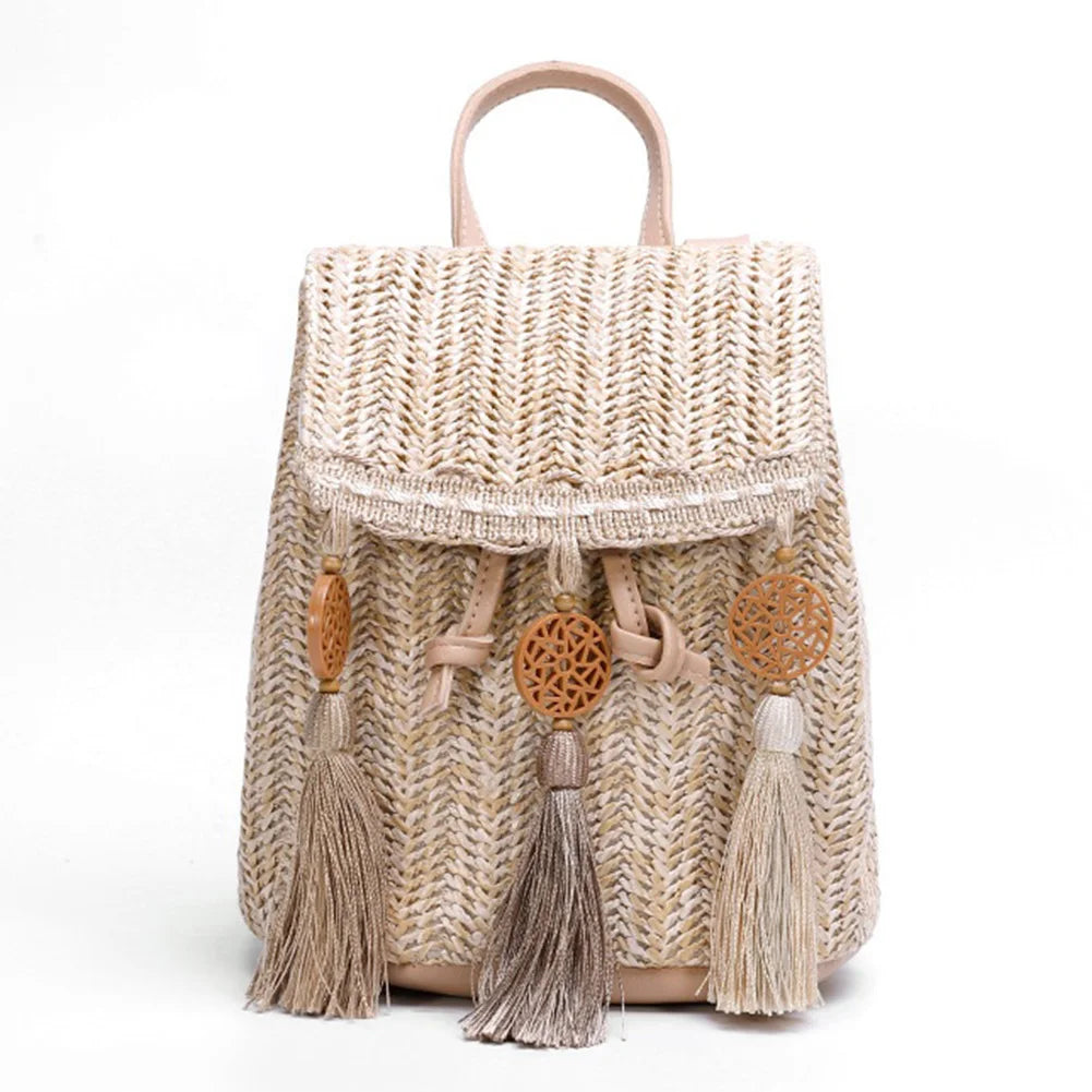 Women Straw Shoulder Backpack Messenger Bags