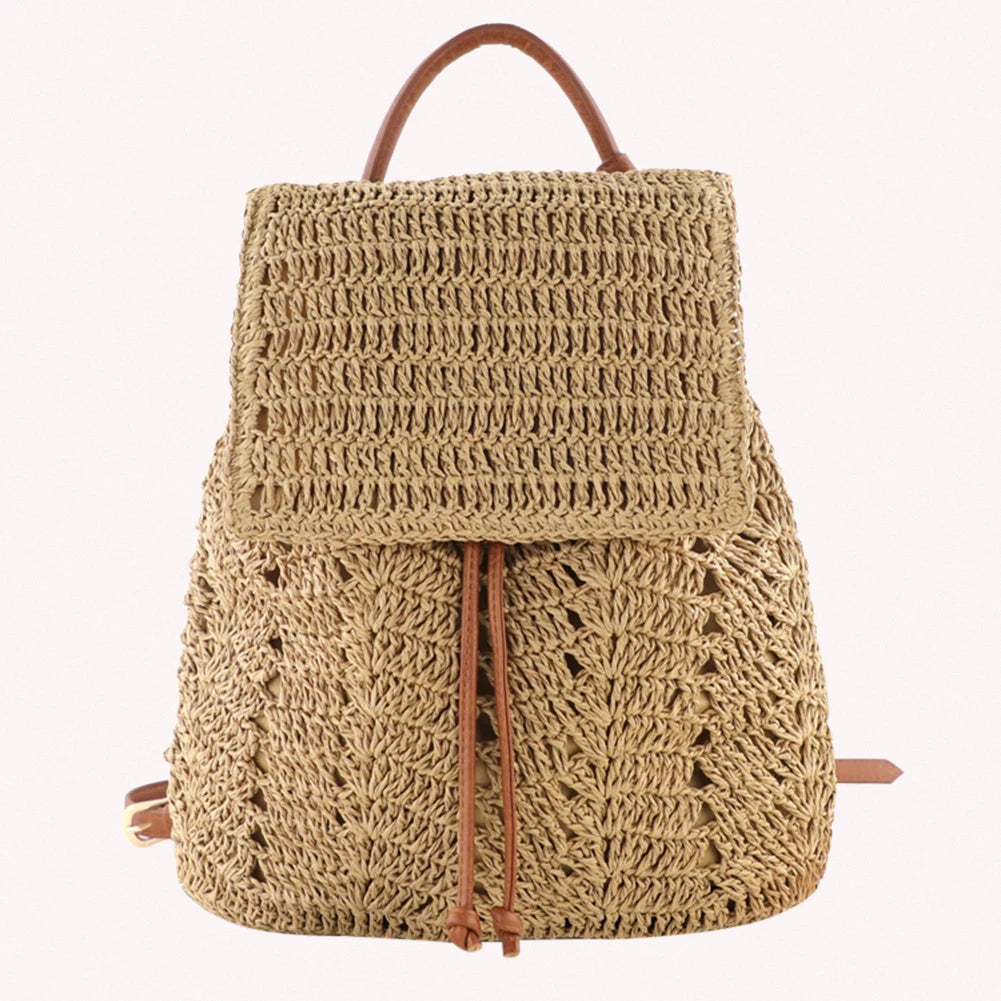 Women Straw Backpack Shoulder Messenger Bags for Summer Beach Travel