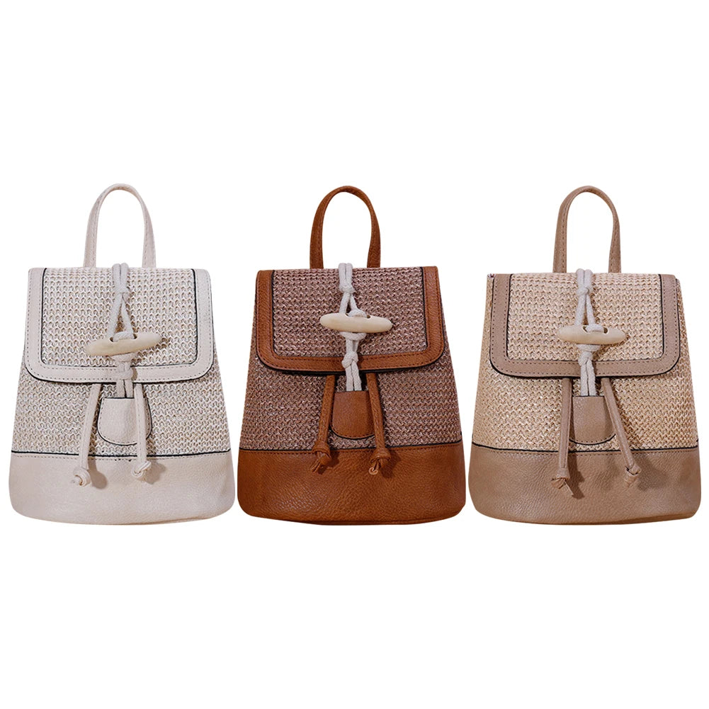 Stylish Women Straw Backpack Shoulder Messenger Bags for Summer Beach Travel