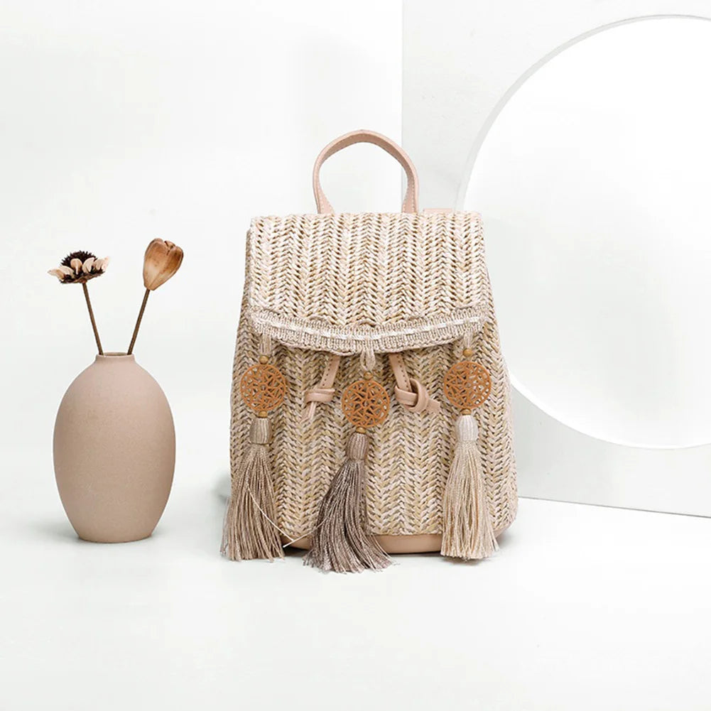 Women Straw Shoulder Backpack Messenger Bags