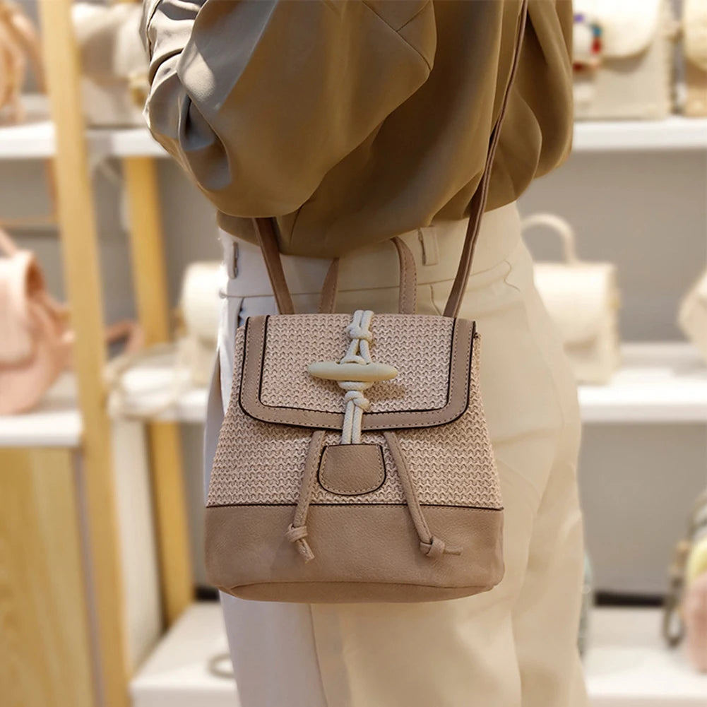 Stylish Women Straw Backpack Shoulder Messenger Bags for Summer Beach Travel