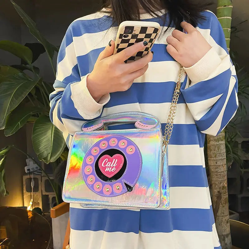 Stylish Women Telephone Shaped Crossbody PU Leather Shoulder Bag
