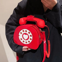 Stylish Women Telephone Shaped Crossbody PU Leather Shoulder Bag