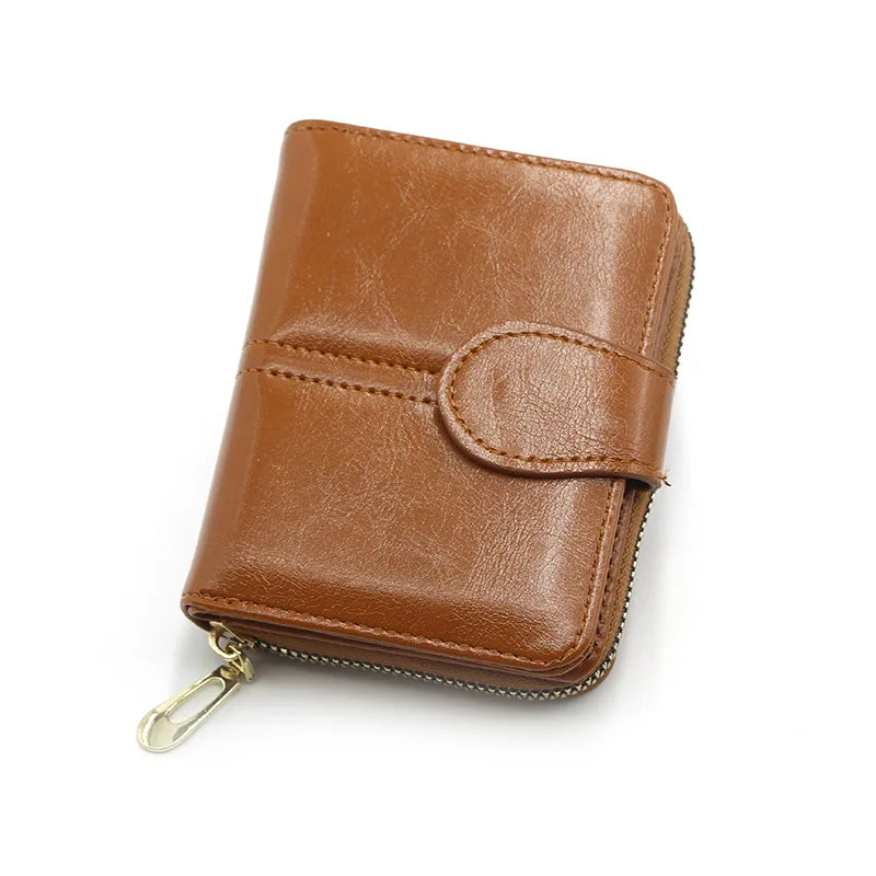 Stylish Short Zipper Purse Oil Wax Bag Card Holder