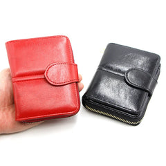 Stylish Short Zipper Purse Oil Wax Bag Card Holder