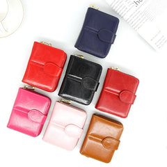 Stylish Short Zipper Purse Oil Wax Bag Card Holder