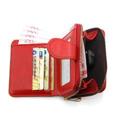Stylish Short Zipper Purse Oil Wax Bag Card Holder