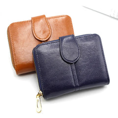 Stylish Short Zipper Purse Oil Wax Bag Card Holder
