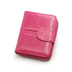 Stylish Short Zipper Purse Oil Wax Bag Card Holder