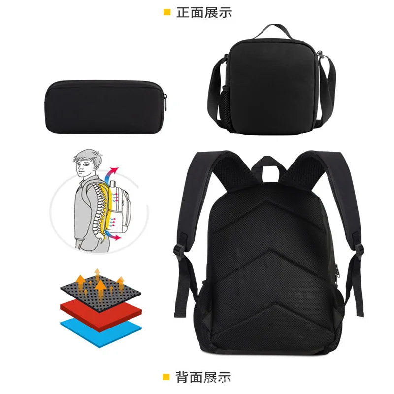 Sublimation Printing School Bag Backpack Lunch Box Pencil Bags Three Sets