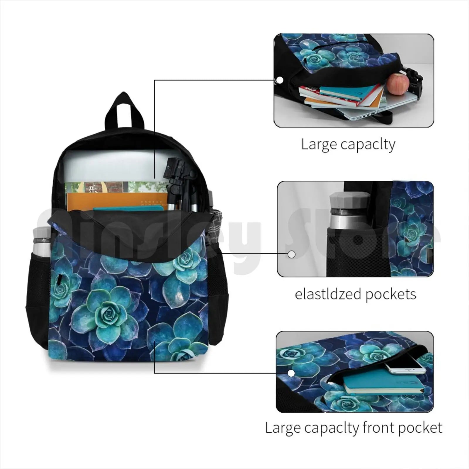 Succulents Outdoor Hiking Backpack Riding Climbing Sports Bag Green Pink