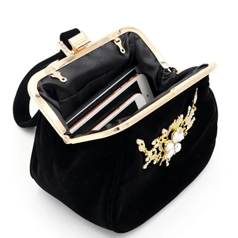Suede Folk Style Evening Clutch Bag with Chain