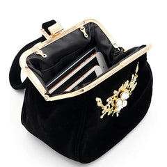 Suede Folk Style Evening Clutch Bag with Chain