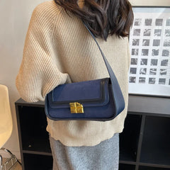 Retro Women's Totes Shoulder Bag Suede Matte Leather Plaid Lock Handbags