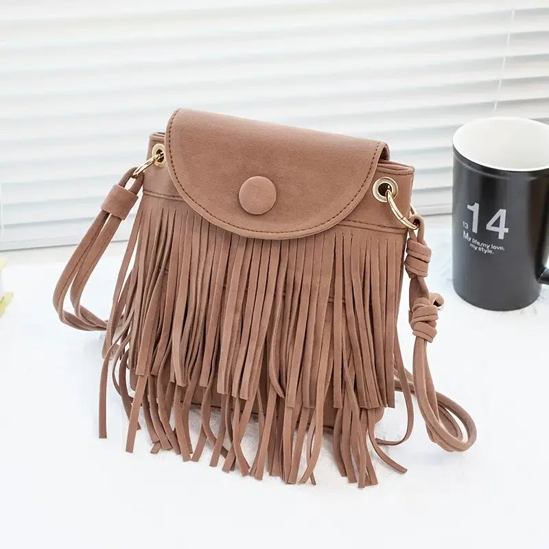Suede Double-layer Tassel Shoulder Bag Vintage Punk Women Crossbody Purse