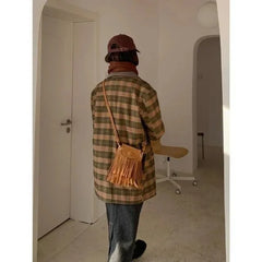 Suede Double-layer Tassel Shoulder Bag Vintage Punk Women Crossbody Purse