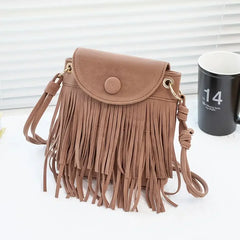 Suede Double-layer Tassel Shoulder Bag Vintage Punk Women Crossbody Purse