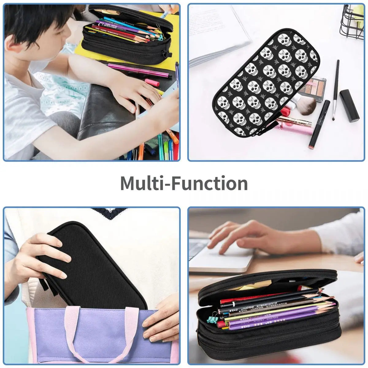 Sugar Skull Pattern Pen Box Anime Zipper Pen Bag School Stationery Gift