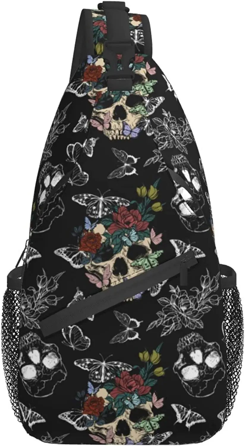 Sugar Skull Unisex Chest Bag Crossbody Sling Backpack Travel Hiking Daypack