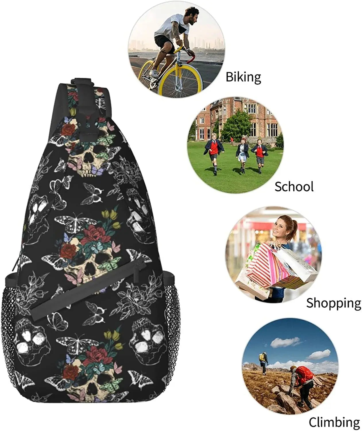 Sugar Skull Unisex Chest Bag Crossbody Sling Backpack Travel Hiking Daypack